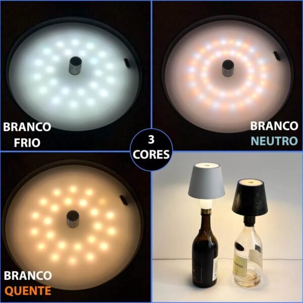 Luminaria Abajur Garrafa Led Recarregavel Mesa Usb Touch 3 Tons Ajustaveis Iluminaçao Decoraçao Sala Quarto Mesinha Escrivaninha - Imagem 8