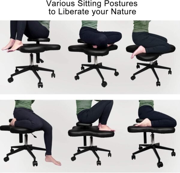 Cadeira de ajoelhar, cadeira de pernas cruzadas com rodas, cadeira de meditação, banco de escritório ergonômico ajustável em altura, 2 almofadas cadeiras ortopédicas, cadeira cruzada - Imagem 7