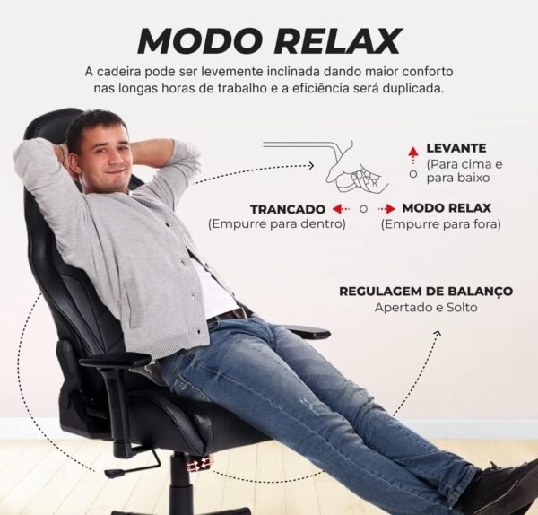 MAX RACER - Cadeira Gamer Tactical - Cadeira Ergonômica para Jogos, Poltronas Gamer - Braços 3D, Tecido Sintético P.U, Até150kg, Inclinação 180°, Almofada Cervical e Lombar - Preta - Imagem 4
