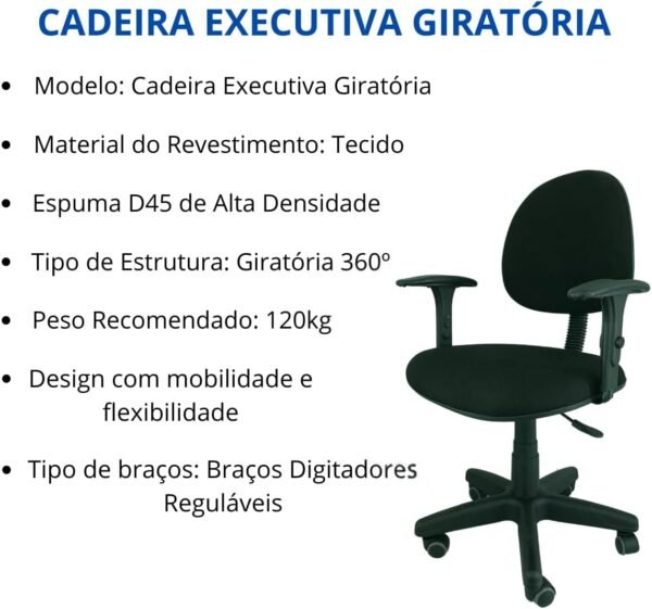 Cadeira para Escritório Executiva Giratória Ergonômica com Braços, Tecido, Estrela Arcada e Rodízios PU Antirriscos - Home Gourmet (Vermelho) - Imagem 4