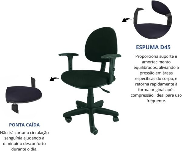 Cadeira para Escritório Executiva Giratória Ergonômica com Braços, Tecido, Estrela Arcada e Rodízios PU Antirriscos - Home Gourmet (Vermelho) - Imagem 5