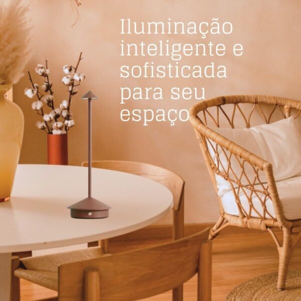 Luminária Abajur de Mesa Moderna Sem Fio Recarregável USB com Variação de Led e Dimmer, 30cm (Marrom) - Imagem 3