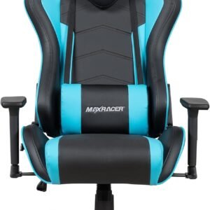 MAX RACER - Cadeira Gamer Tactical - Cadeira Ergonômica para Jogos, Poltronas Gamer de Aço - Braços 3D, Tecido Sintético P.U, Até150kg, Inclinação 180°, Almofada Cervical e Lombar - Azul