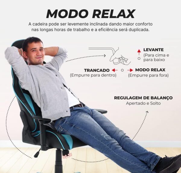 MAX RACER - Cadeira Gamer Tactical - Cadeira Ergonômica para Jogos, Poltronas Gamer de Aço - Braços 3D, Tecido Sintético P.U, Até150kg, Inclinação 180°, Almofada Cervical e Lombar - Azul - Imagem 4
