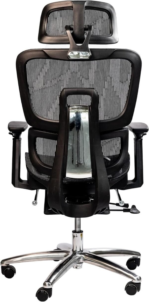 Cadeira de Escritório Ergonômica com Estofado de Mesh, Regulagem de Altura, Apoio Lombar Ajustável, Base Giratória em Aço Cromado, Braços Acolchoados (Preto) - Imagem 4
