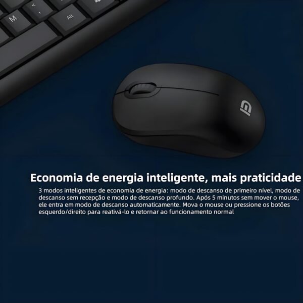 Combo Teclado e Mouse Sem Fio Conexão 2.4Ghz USB, Digitação e Clique Silencioso, Pilhas Inclusas, Portátil, Para Tablet, PC, Notebook, Desktop, TV (preto) - Imagem 3