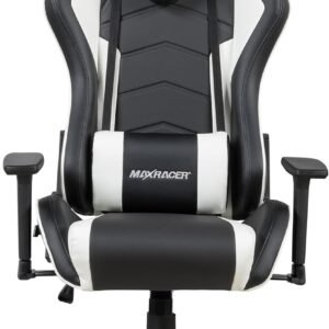 MAX RACER - Cadeira Gamer Tactical - Cadeira Ergonômica para Jogos, Poltronas Gamer de Aço - Braços 3D, Inclinação 180°, Até150kg, Tecido Sintético P.U, Almofada Cervical e Lombar - Branca