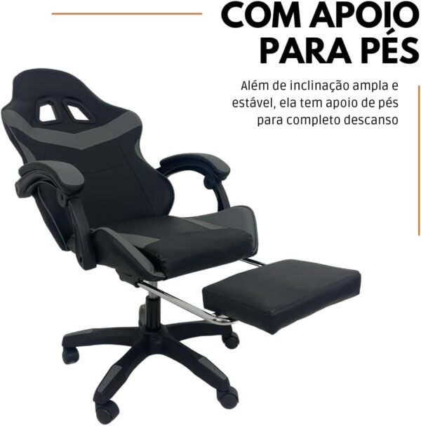 Oficial Webshop - Kit 2 Cadeiras Gamer Stillus Ergonômica com Apoio Para os Pés Cinza - Imagem 4