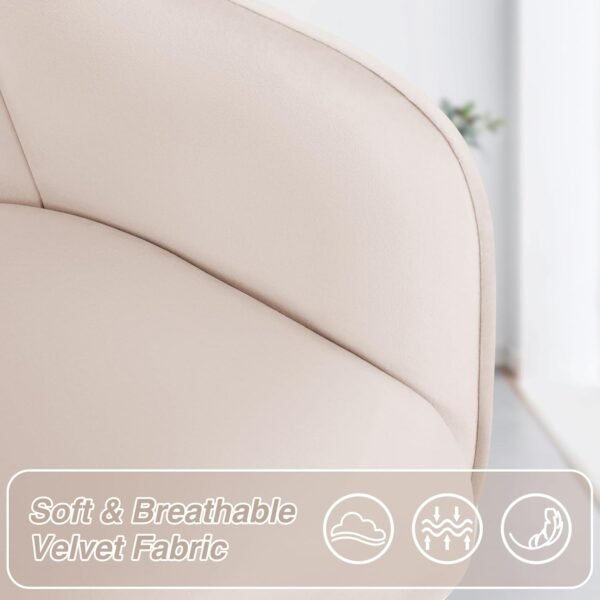 VANSPACE Cadeira de escritório de veludo para maquiagem com rodas e costas, cadeira giratória ajustável para quarto e penteadeira bege - Imagem 5
