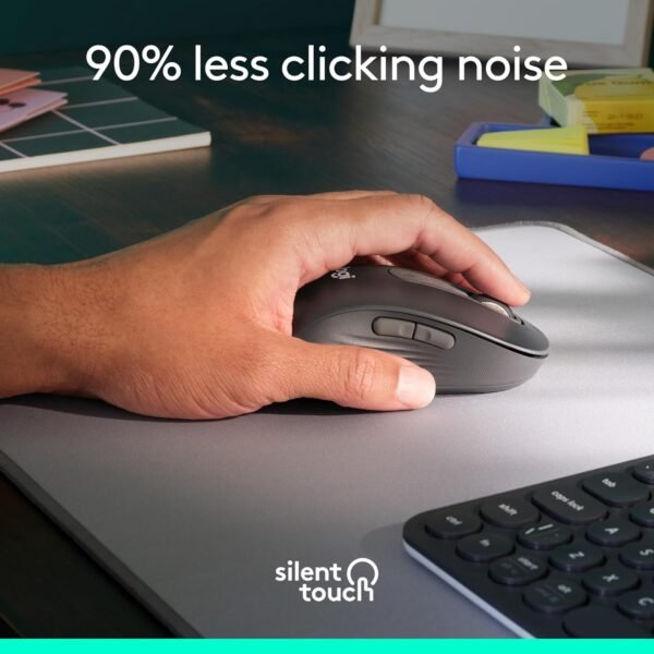 Mouse Sem Fio Logitech Signature M650 L Left para Canhotos com Design de Tamanho Padrão, Clique Silencioso, Botões Laterais Personalizáveis, Conexão USB e Bluetooth - Grafite - Imagem 3