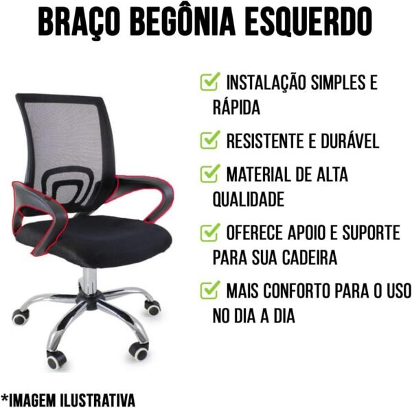Braço Esquerdo para Cadeira Begônia Escritex - Suporte Ergonômico com Conforto e Durabilidade - Imagem 4
