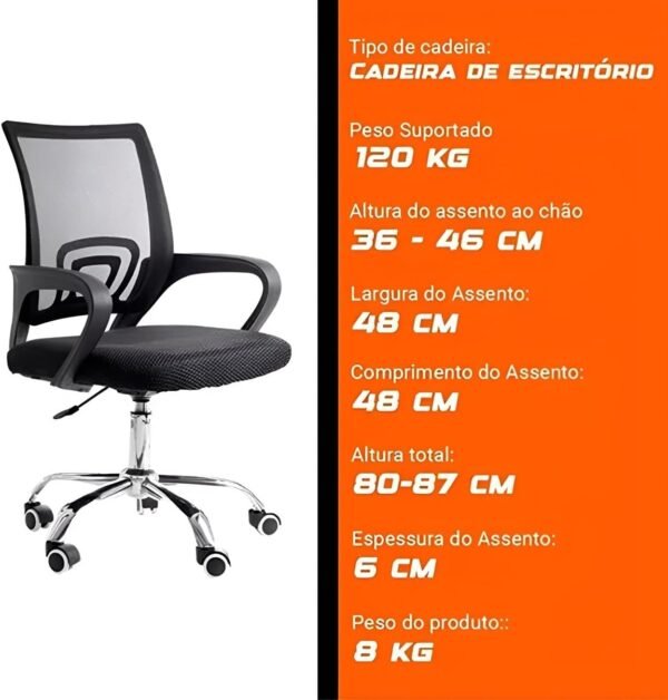 Cadeira De Escritório Giratória Com Altura Ajustável - Imagem 9