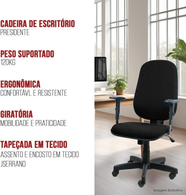 Cadeira de Escritório Presidente Giratória Ergonômica Preta com Espuma Injetada, Alta Resistência e Conforto Profissional - Home Gourmet - Imagem 4