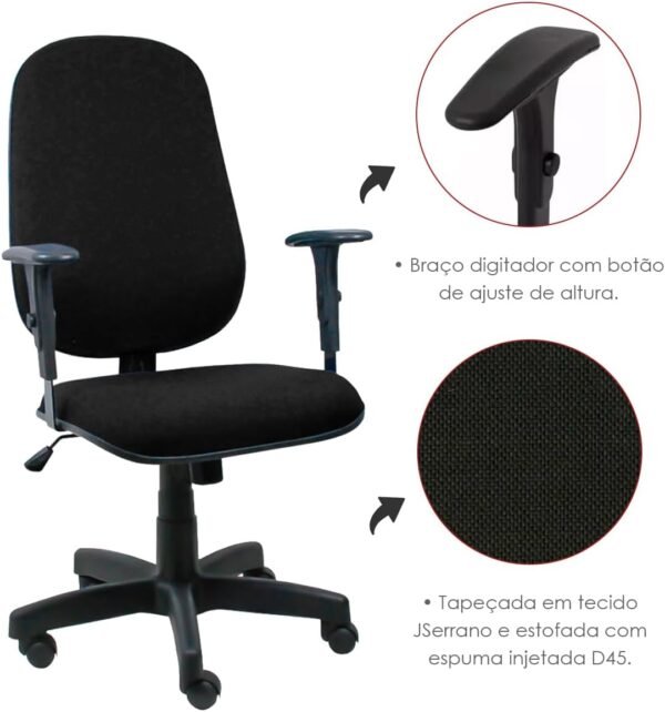 Cadeira de Escritório Presidente Giratória Ergonômica Preta com Espuma Injetada, Alta Resistência e Conforto Profissional - Home Gourmet - Imagem 6