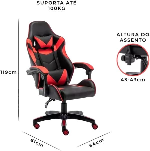Cadeira Gamer Ergonômica, Reclinável, Couro Sintético, Rosa e Branco - Imagem 2