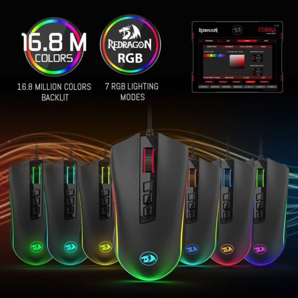 Mouse Gamer Redragon Cobra M711 RGB (10000 DPI/Pixart PMW3325) - Preto - Imagem 5