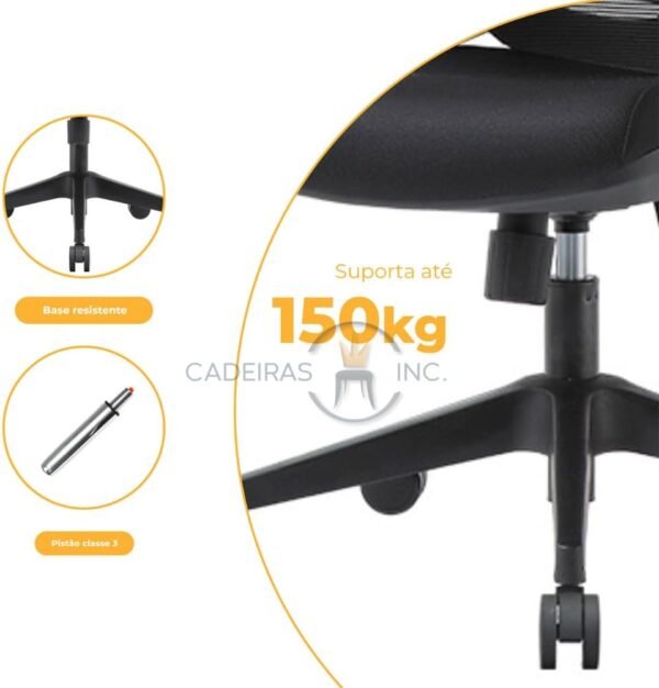 Cadeira de Escritório Presidente Bio Ergonômica Altura e Braços Ajustáveis, Suporte Lombar e Cabeça, Sistema Relax (Preto) - Imagem 7
