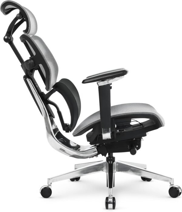 Cadeira Escritório Ergonomica DT3 Frost com revestimento Mesh DT3 Vintex-F™, apoio de cabeça 3D,braços 5D,Estrutura em Alumínio+Nylon,suporta até 160kg e altura máx. de 1,90m (Grey) - Imagem 5