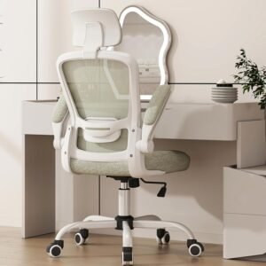 Mimoglad Cadeira de escritório, cadeira de mesa ergonômica com encosto alto com suporte lombar ajustável e apoio de cabeça, cadeira giratória com apoios de braços flip-up para tocar guitarra, 5 anos…