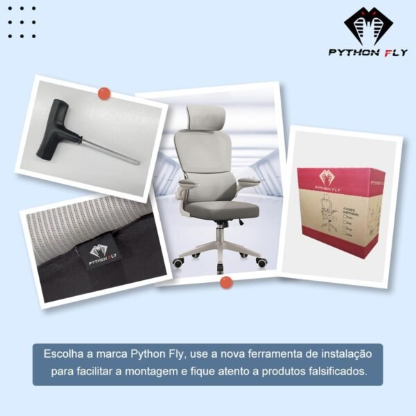 Cadeira de escritório, design ergonômico com suporte lombar independente, cabeça ajustável (Cinza) - Imagem 3
