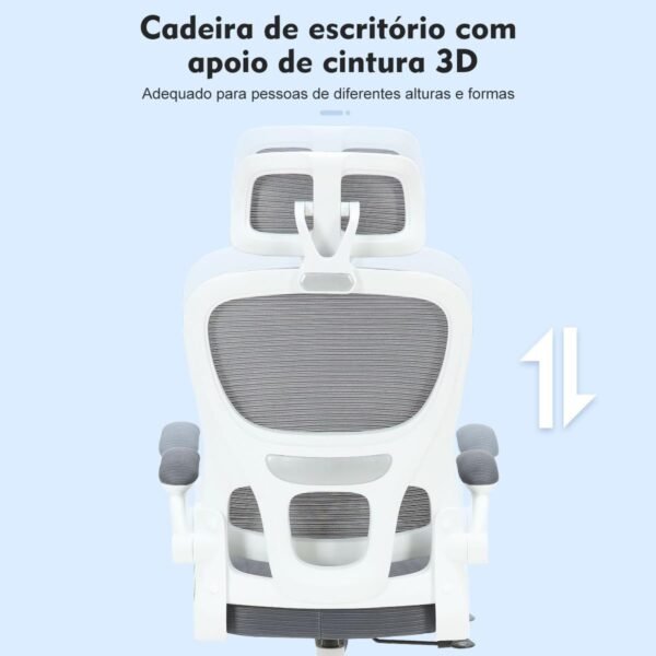 Cadeira de escritório, design ergonômico com suporte lombar independente, cabeça ajustável (Cinza) - Imagem 5