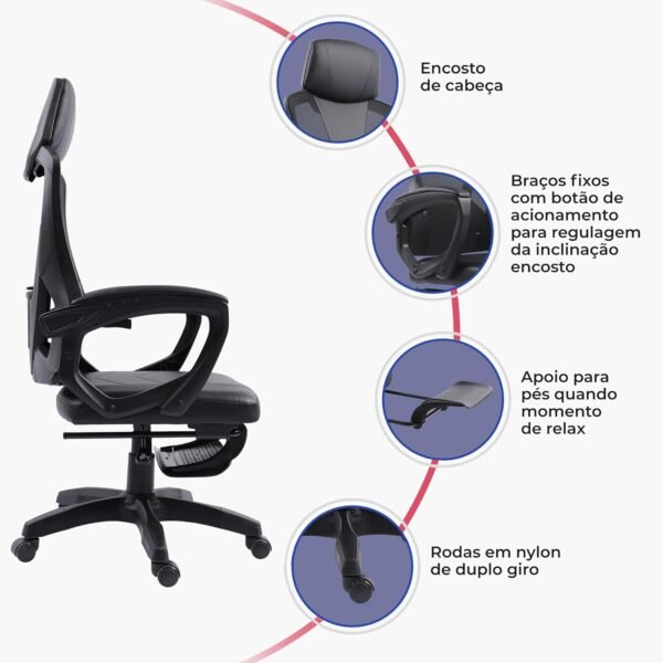 Max Racer - Cadeira Office Presidente Supreme - Ergonômica Reclinável - Até 120kg (Preta) - Imagem 3