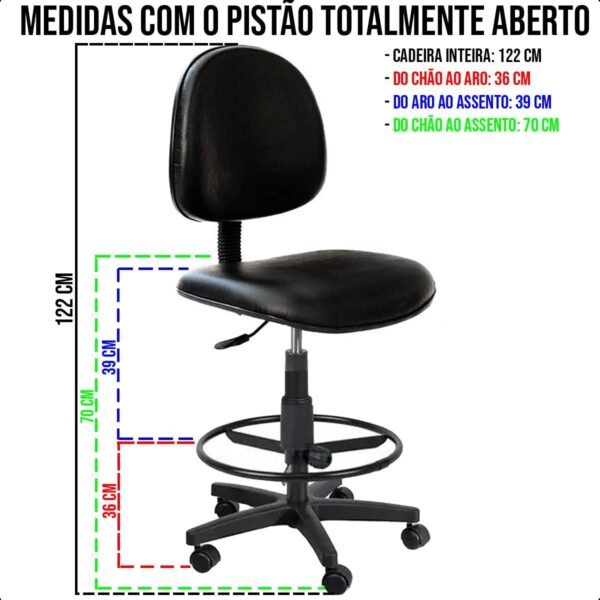 Cadeira Caixa Alta Executiva Azul Marinho de Escritório Courvin Rodízios Aro de Aço Ergonômica - Home Gourmet - Imagem 3