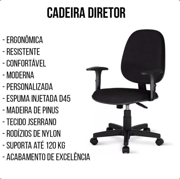 Cadeira de Escritório Diretor Giratória Azul com Relax, Braços Reguláveis, Encosto Reclinável e Espuma Injetada - Home Gourmet - Imagem 5
