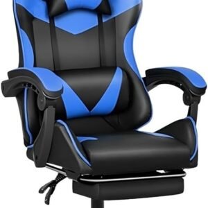 Cadeira Escritório Gamer Ergonômica Reclinável Confortável Com Rodinha E Apoio Para Os Pés(Azul)