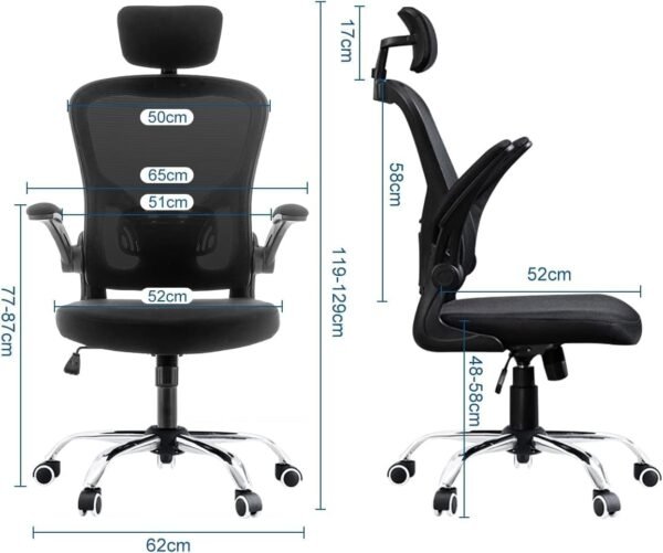 Cadeira Ergonômica de Escritório com Suporte Lombar Independente, Encosto em Malha Respirável e Apoio de Cabeça Ajustável – Conforto e Postura Ideal (Preta) - Imagem 3
