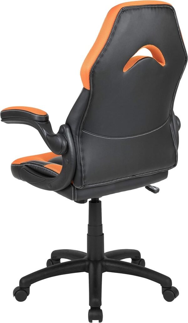 Flash Furniture Cadeira para jogos X10 de couro macio de couro macio com braços dobráveis, cadeira giratória ergonômica acolchoada para computador, laranja/preta - Imagem 5