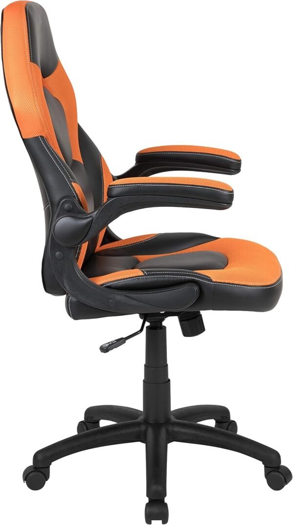 Flash Furniture Cadeira para jogos X10 de couro macio de couro macio com braços dobráveis, cadeira giratória ergonômica acolchoada para computador, laranja/preta - Imagem 6