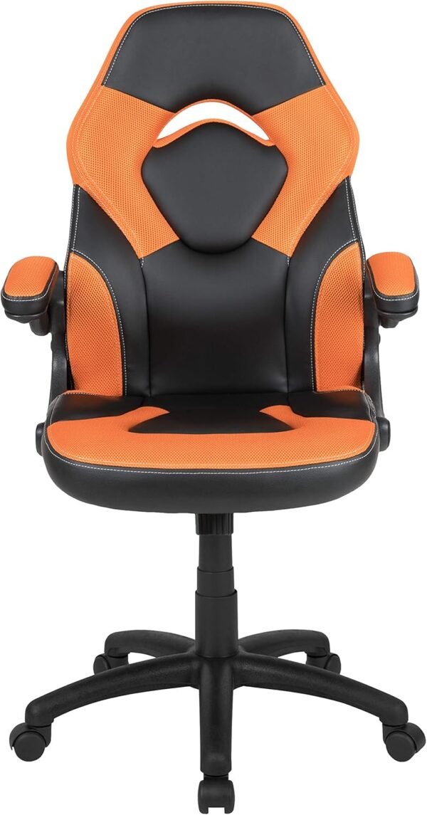 Flash Furniture Cadeira para jogos X10 de couro macio de couro macio com braços dobráveis, cadeira giratória ergonômica acolchoada para computador, laranja/preta - Imagem 7