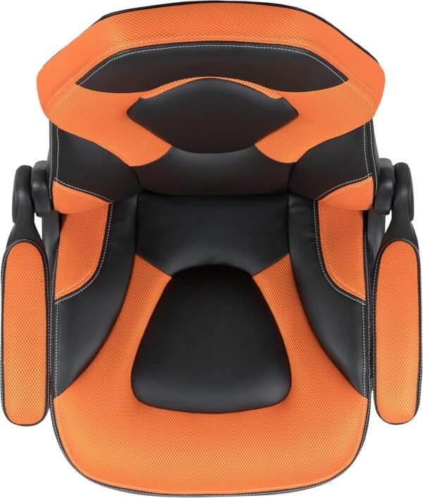 Flash Furniture Cadeira para jogos X10 de couro macio de couro macio com braços dobráveis, cadeira giratória ergonômica acolchoada para computador, laranja/preta - Imagem 8