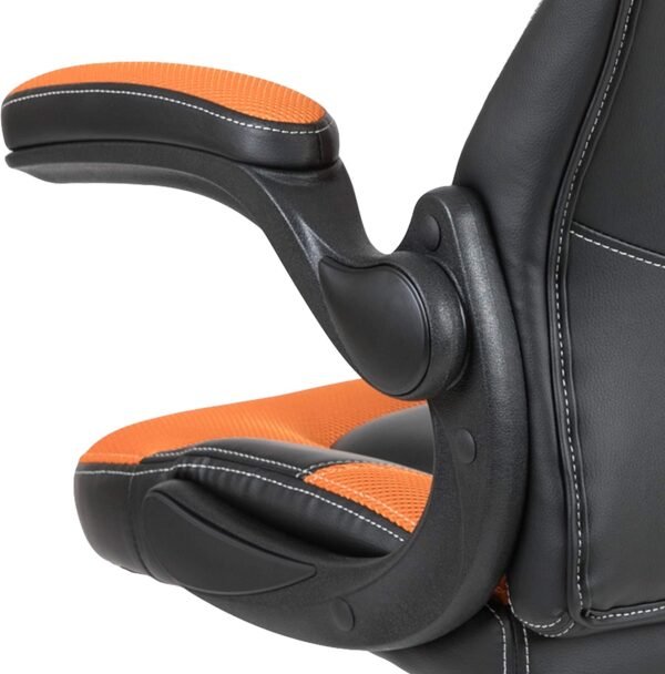 Flash Furniture Cadeira para jogos X10 de couro macio de couro macio com braços dobráveis, cadeira giratória ergonômica acolchoada para computador, laranja/preta - Imagem 11