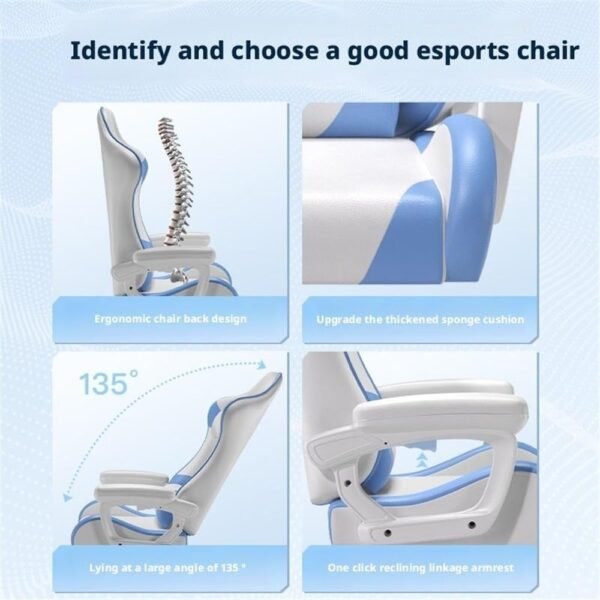 Cadeira de Escritório Cadeira de escritório para jogos com função reclinável, cadeira ergonômica para computador, ideal para dormitórios estudantis Cadeira Gamer - Imagem 4