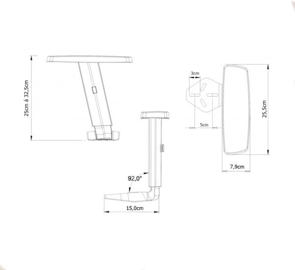 Par De Braços T Regulavel Ergonômico Polipropileno Preto Troca Manutenção - Imagem 2
