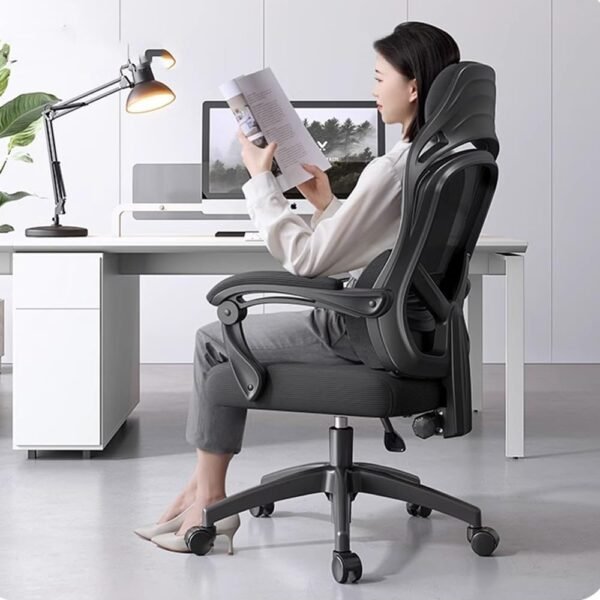 Cadeira de Escritório Cadeira de escritório ergonômica com apoio lombar, reclinável confortável para longos períodos sentados e cochilos Cadeira Gamer - Imagem 6