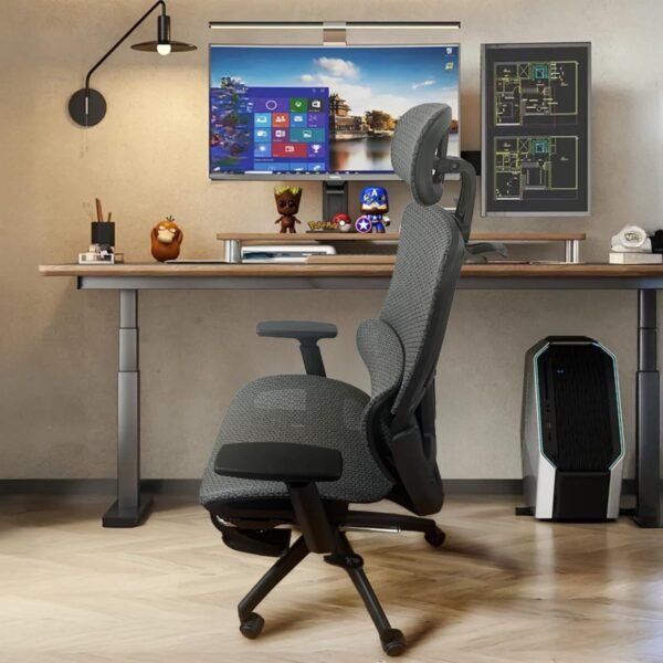 Cadeira de escritório, design ergonômico com suporte lombar independente, malha respirável mesh, encosto de cabeça ajustável, apoio de pés 150kg BlidShop Preta - Imagem 3