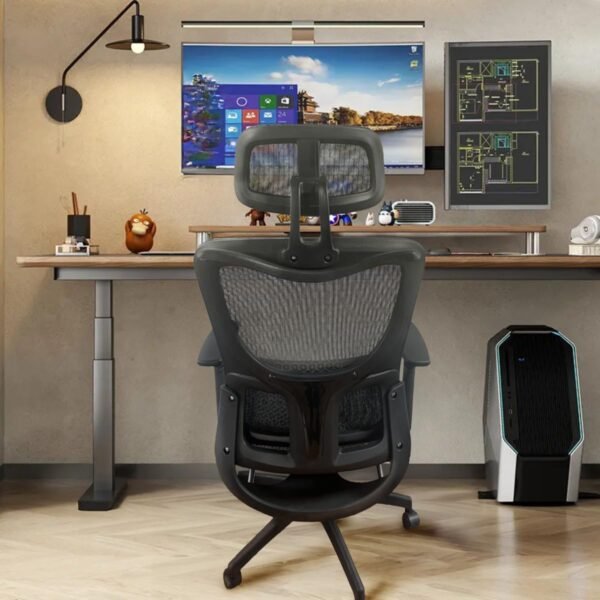Cadeira de escritório, design ergonômico com suporte lombar independente, malha respirável mesh, encosto de cabeça ajustável, apoio de pés 150kg BlidShop Preta - Imagem 4