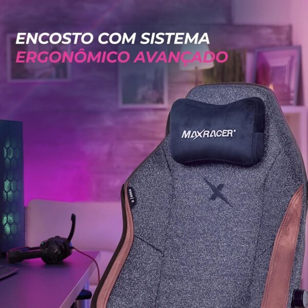 MAX RACER - Cadeira Gamer Massageadora Heavy-SMI - Poltronas Gamer de Aço, Cadeira Ergonômica - 8 Pontos de Massagem, Braços 4D, Suporta 150kg, Tecido Poliéster, Inclinação 135° - Preto Mesclado - Imagem 4