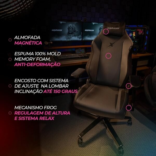 MAX RACER - Cadeira Gamer Massageadora Heavy-SMI - Poltronas Gamer de Aço, Cadeira Ergonômica - 8 Pontos de Massagem, Braços 4D, Suporta 150kg, Tecido Poliéster, Inclinação 135° - Preto Mesclado - Imagem 6
