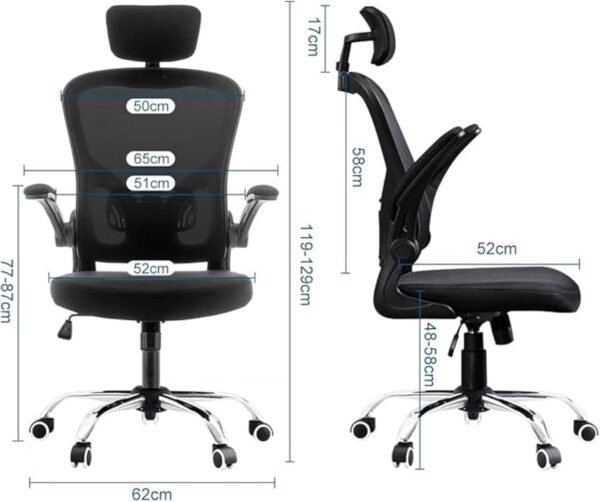 Cadeira Presidente Ergonômica Mesh Reclinável com Apoio de Cabeça e Braços Giratória Preta - Imagem 3
