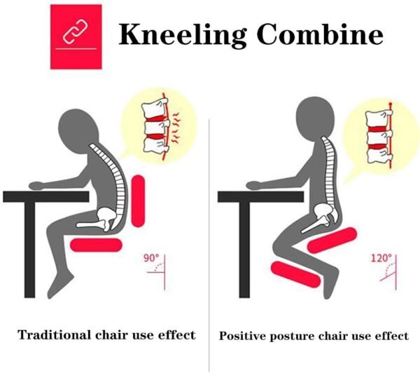 Banco de correção de postura ergonômico, cadeiras de mesa ajoelhadas para escritório balanço ajustável melhora sua postura com um assento angular, vermelho - Imagem 7