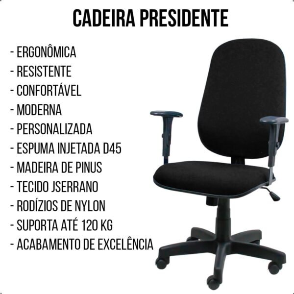 Cadeira de Escritório Presidente Giratória Ergonômica Cinza – Conforto, Suporte e Estilo - Escritex - Imagem 5