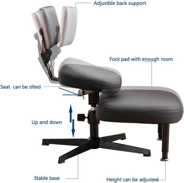 Cadeira ergonômica com pernas cruzadas para casa e escritório, cadeira versátil para joelhos com suporte lombar, altura e ângulo ajustáveis, cadeira de mesa de ioga, preta - Imagem 3