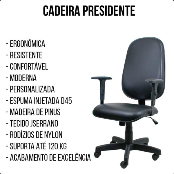 Kit 2 Cadeiras Presidente Giratória Courvin Preto Home Gourmet Ergonômica Espuma D45 Base Reforçada Escritório - Imagem 4