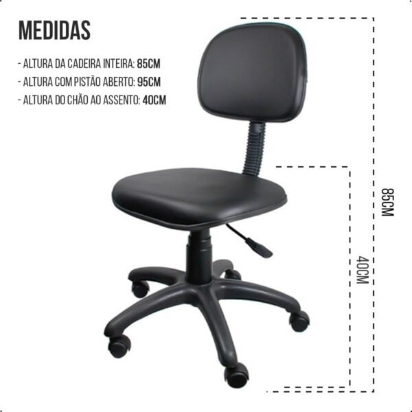 Cadeira Secretária Giratória Ergonômica de Escritório em Courvin com Rodízios Antirrisco, Ajustável, Confortável e Durável, Preto - Escritex - Imagem 3