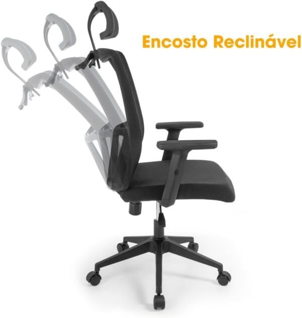 Cadeira de Escritório Ergonômica Imperial com Apoio de Cabeça e Relax - Preto - Imagem 3