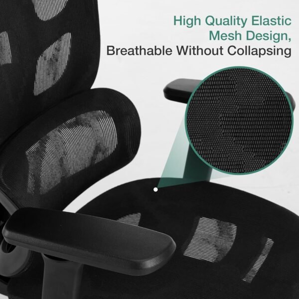 Novilla Cadeira de escritório ergonômica - encosto de cabeça ajustável e suporte lombar, apoio de braço 3D, apoio para os pés retrátil, cadeira de jogos de malha com encosto alto - preta - Imagem 7